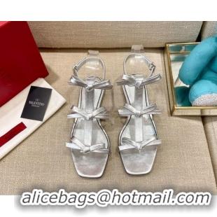 Unique Style Valentino Lambskin Bow Flat Sandals 121738 Silver