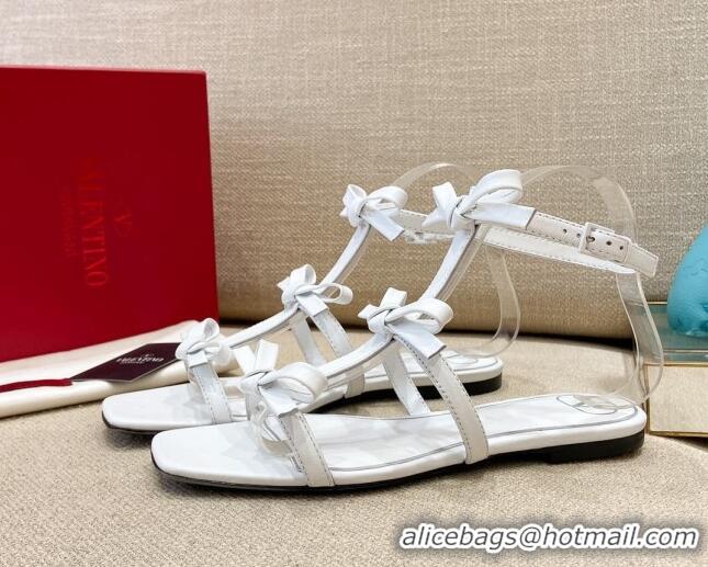 Sumptuous Valentino Lambskin Bow Flat Sandals 121738 White