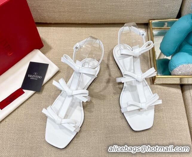 Sumptuous Valentino Lambskin Bow Flat Sandals 121738 White