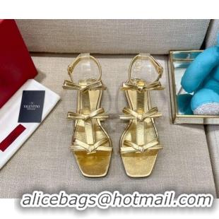 Classic Hot Valentino Lambskin Bow Flat Sandals 121738 Gold