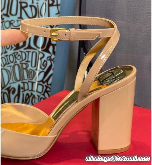 Popular Style Valentino One Stud Pumps in Patent Leather 8.5cm 121801 Nude