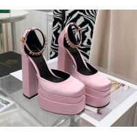 Good Quality Versace Medusa Aevitas Satin Platform Pumps 15cm Light Pink 112433