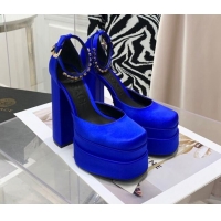 Cheap Price Versace Medusa Aevitas Satin Platform Pumps 15cm 112434 Royal Blue