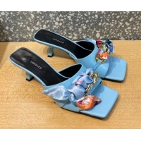 Super Quality Versace Lambskin Heel Slide Sandals 5.5cm 121729 Blue