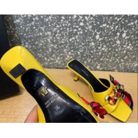 Top Quality Versace Lambskin Heel Slide Sandals 5.5cm 121729 Yellow