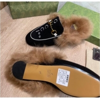 Grade Quality Gucci 100 Velvet Fur Slippers Black 111622