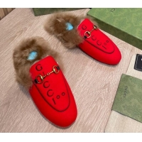 Best Price Gucci 100 Velvet Fur Slippers Red 111623