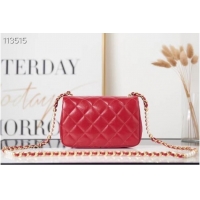 Grade Chanel SMALL FLAP BAG Calfskin Imitation Pearls & Gold-Tone Metal AS3001 red