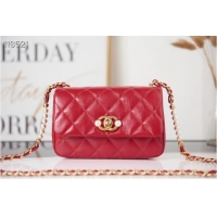 Original Cheap Chanel SMALL FLAP BAG Calfskin Imitation Pearls & Gold-Tone Metal AS3000 red