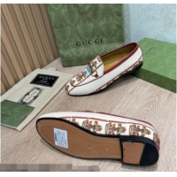 Stylish Gucci 100 Flower Jacquard Canvas Loafers White 111627