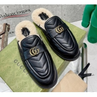 Sophisticated Gucci Leather Shearling Slippers with Double G Black 111630