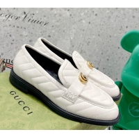 Fashion Gucci Leather Loafers with Double G White 670399