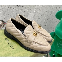 Popular Style Gucci Leather Loafers with Double G 670399 Beige