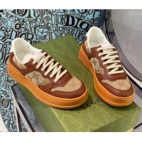 Top Design Gucci GG Canvas and Leather Sneakers Beige/Brown 112322