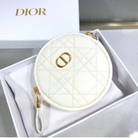 Top Quality DETACHABLE DIOR CARO ROUND COIN PURSE S5035U white