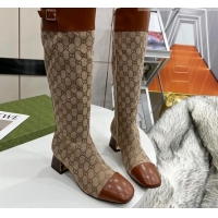 Shop Duplicate Gucci GG Canvas Knee-High Boot 121335 Beige/Brown