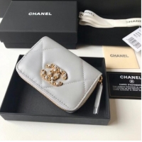 Stylish Chanel 19 Zip Card bag AP0949 grey