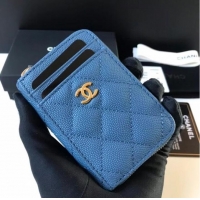 Famous Brand Chanel card holder Calfskin AP1650 blue