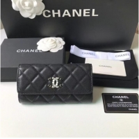 Good Product Chanel Calfskin Leather & Gold-Tone Metal Wallet AP2036 black