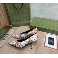 Luxurious Balenciaga x Gucci The Hacker Project Flora Print Pumps 8cm White 121355