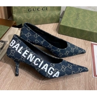 Luxury Discount Balenciaga x Gucci The Hacker Project GG Denim Square Knife Pumps 6.5cm Blue 121356