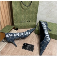 Luxury Discount Balenciaga x Gucci The Hacker Project GG Denim Square Knife Pumps 6.5cm Blue 121356