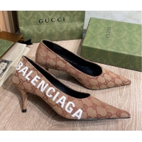 Feminine Balenciaga x Gucci The Hacker Project GG Canvas Square Knife Pumps 6.5cm Beige/Brick Red 121357