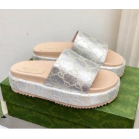 Best Price Gucci 100 GG Platform Slide Sandals Silver 121364