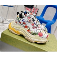 Best Price Gucci The Hacker Project Triple S Flora Print Sneakers 121367 White