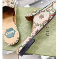 Top Design Gucci 100 Flower Jacquard Canvas Flat Mules White/Green 121378