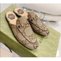 Good Quality Gucci Maxi GG Canvas Flat Mules Beige 121381