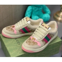 Luxurious Gucci Screener Sneaker with Crystals Pink/Beige 121383