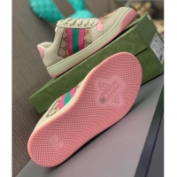 Luxurious Gucci Screener Sneaker with Crystals Pink/Beige 121383