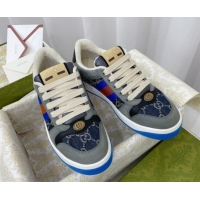 Luxury Cheap Gucci Screener GG Denim Sneakers Dark Blue 121386