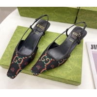 Charming Gucci Flower Jacquard Canvas Slingback Pump 4cm 121412 Black