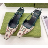 Charming Gucci Flower Jacquard Canvas Slingback Pump 4cm 121412 White