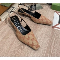 Super Quality Gucci GG Canvas Slingback Pump 3.5cm 121420 Apricot