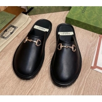 Good Quality Gucci Leather Horsebit Flat Mules 121426 Black