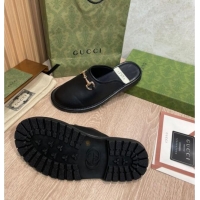 Good Quality Gucci Leather Horsebit Flat Mules 121426 Black