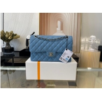 Classic Chanel 2.55 Original Leather Flap Bag 1112 Light Blue with Silver Hardware