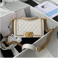 Most Popular SMALL BOY CHANEL HANDBAG Gold-Tone Metal A67085 WHITE