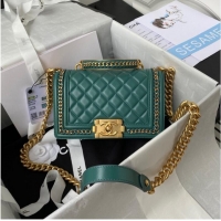 Crafted SMALL BOY CHANEL HANDBAG Gold-Tone Metal A67085 GREEN