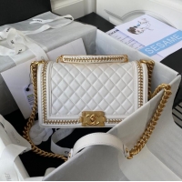 Super Quality BOY CHANEL HANDBAG Gold-Tone Metal A67086 WHITE