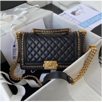 Grade Quality BOY CHANEL HANDBAG Gold-Tone Metal A67086 BLACK