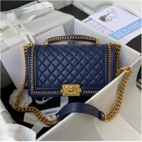 Affordable Price BOY CHANEL HANDBAG Gold-Tone Metal A67086 dark blue