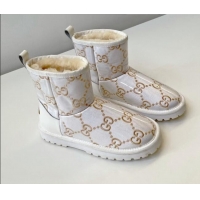 Unique Grade Gucci GG Snow Ankle Boots Golden 121778 White 