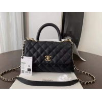 High Quality Chanel  Cannage Pattern Leather Top Handle Bag A92291 Black Gold