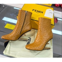 Super Quality Fendi First Leather F Heel Ankle Boots 8cm Tan Brown 111603