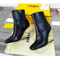 Top Quality Fendi First Leather F Heel Ankle Boots 8cm Black 111604