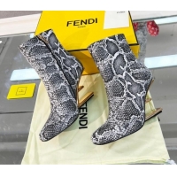 Best Luxury Fendi First Python-Like Leather F Heel Ankle Boots 8cm Grey 111605